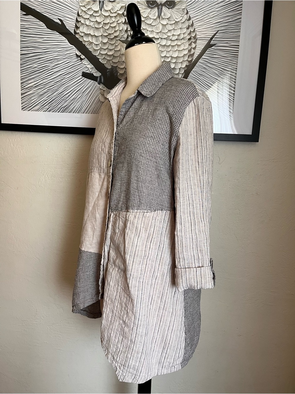 Habitat Cotton/Linen Blend Asymmetrical Patchwork Button-Down Shirt - Picture 2 of 10